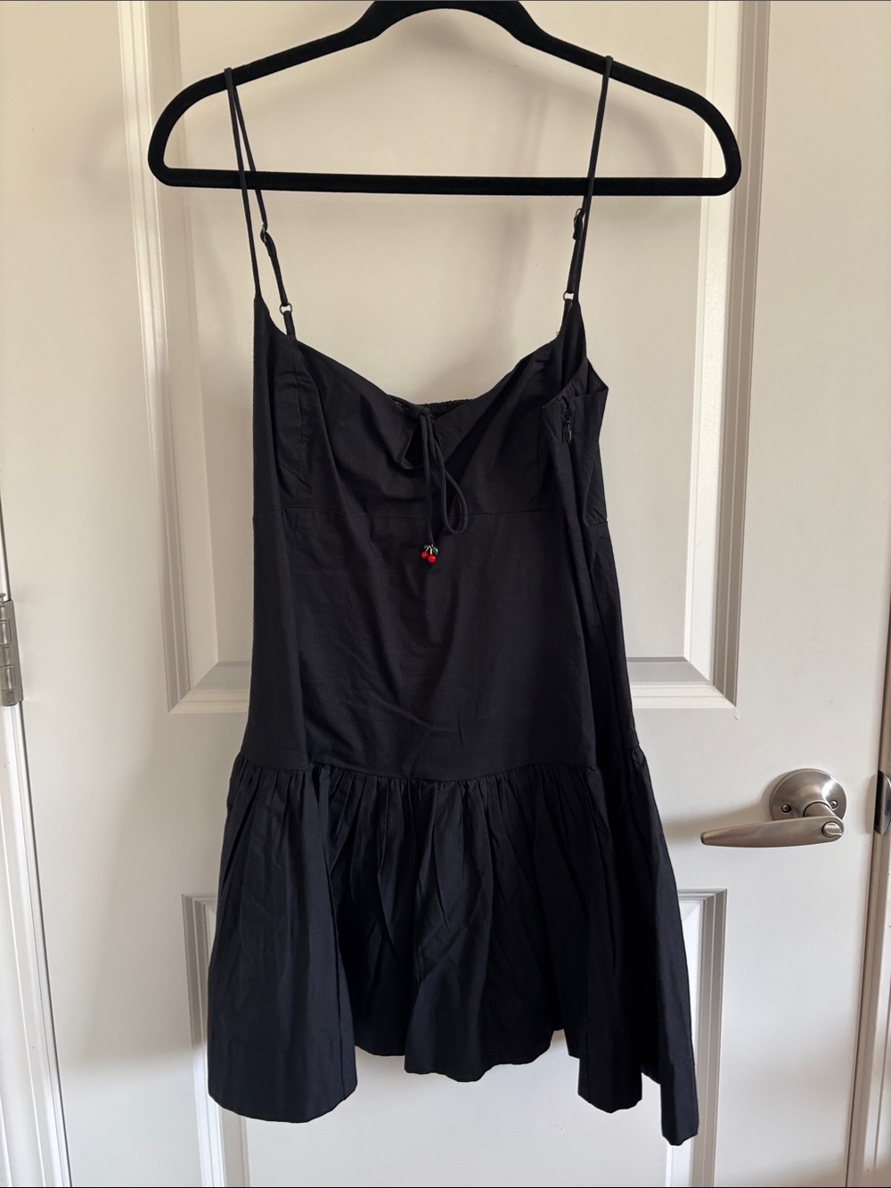 Maeve Black Mini Dress with Cherry Accent